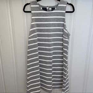 NWT Press Dress Large Gray White Striped Sleeveless Shift Dress Coastal Nautical